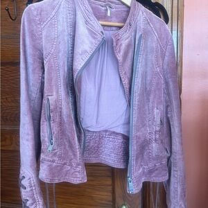Free People Women's Washed Mauve Moto Jacket